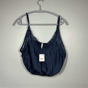 Free people navy lace silky cropped lingerie tank size small